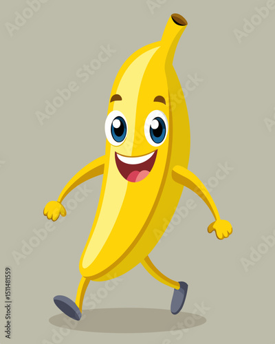 Happy walking banana cartoon character