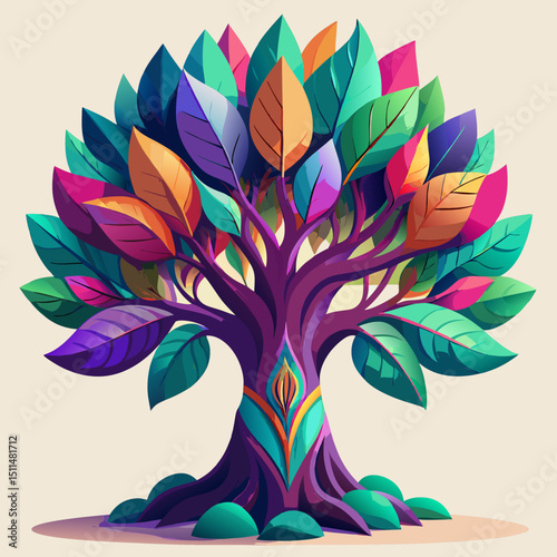 Vibrant colorful tree of life illustration