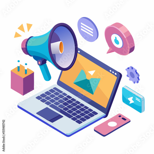 Digital marketing strategy laptop megaphone email