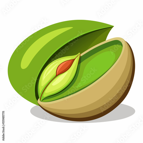 Open pistachio nut with shell and kernel