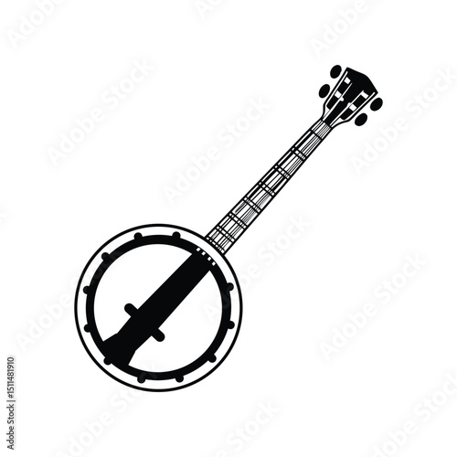 Banjo Instrument silhouette vector art illustration. Black music instrument rock, jazz silhouette. music band vector illustration icons set Vector design.