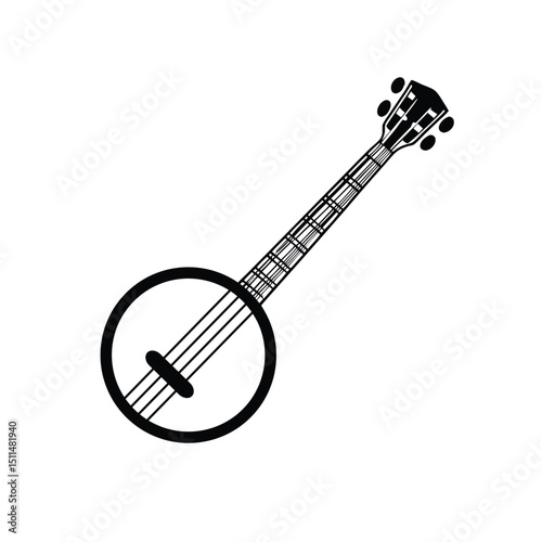 Banjo Instrument silhouette vector art illustration. Black music instrument rock, jazz silhouette. music band vector illustration icons set Vector design.