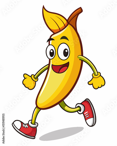 Happy running banana cartoon character