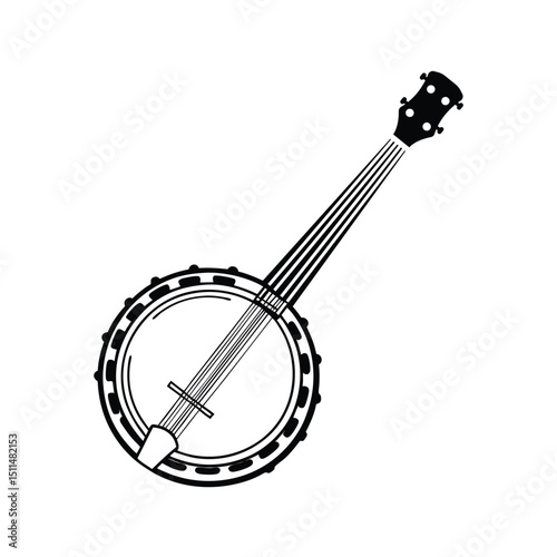 Banjo Instrument silhouette vector art illustration. Black music instrument rock, jazz silhouette. music band vector illustration icons set Vector design.