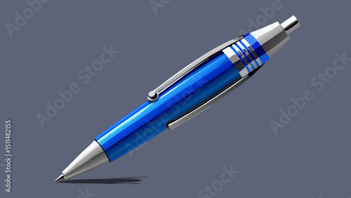 Blue metallic pen on gray background