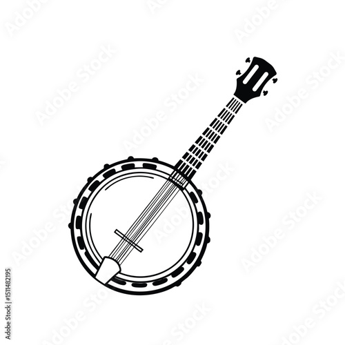 Banjo Instrument silhouette vector art illustration. Black music instrument rock, jazz silhouette. music band vector illustration icons set Vector design.