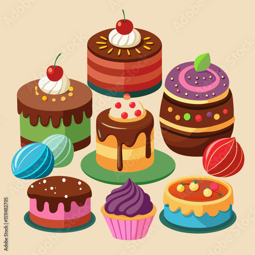 Assorted delicious cakes and sweet treats collection