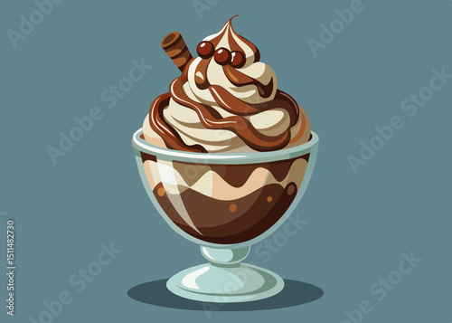 Delicious chocolate ice cream sundae dessert