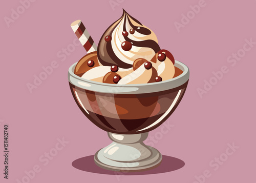 Delicious chocolate ice cream sundae dessert