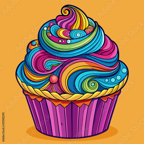 Psychedelic rainbow swirl cupcake design