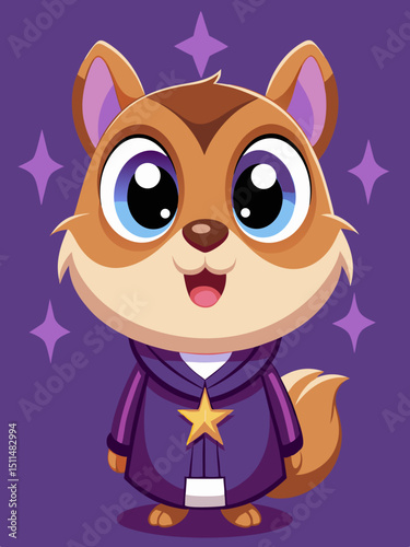 Adorable cartoon chipmunk in purple robe