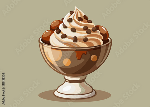 Delicious chocolate ice cream sundae with whipped cream