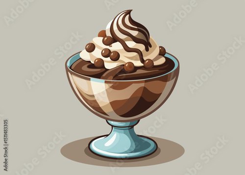 Delicious chocolate dessert with whipped cream and chocolate balls