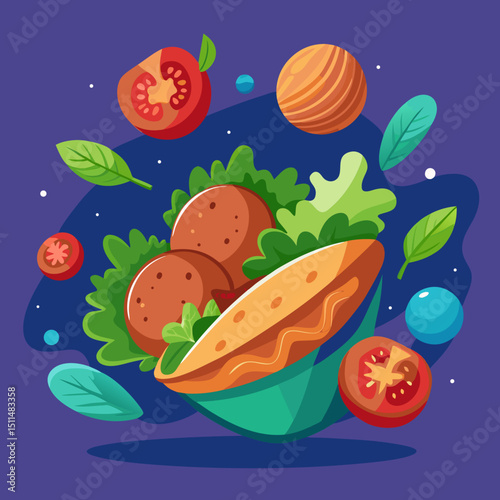 Delicious falafel pita pocket with fresh vegetables