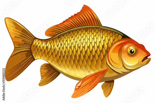 Golden fish illustration isolated on white background