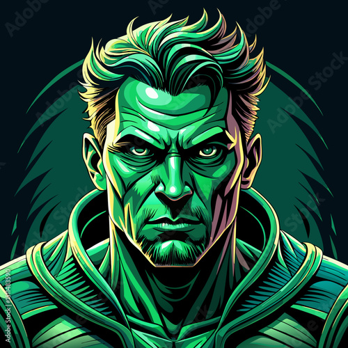 Green superhero portrait illustration
