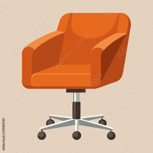 Modern orange swivel office chair on wheels