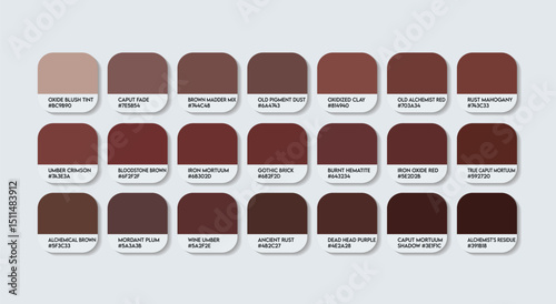 Caput Mortuum Color Palette. Dark grayish maroon Tones Swatch Chart with HEX Codes and Color Names. Earthy and Organic Variants Infused Caput Mortuum Tone Palette. wood painting brown Color Palette