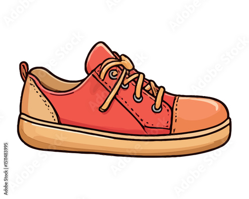 Red sneaker isolated on white background, a stylish casual footwear