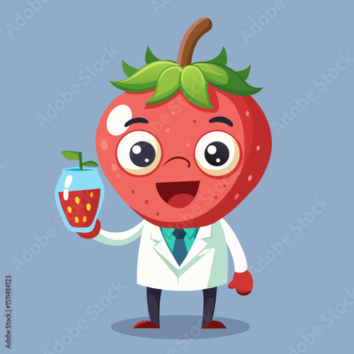 Happy strawberry scientist holding strawberry juice