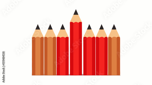 Red pencil standing out among brown pencils