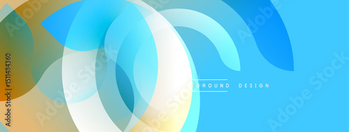 Abstract flowing shapes, light blue backdrop. Overlapping translucent circles create dynamic visual effect. Modern design element.