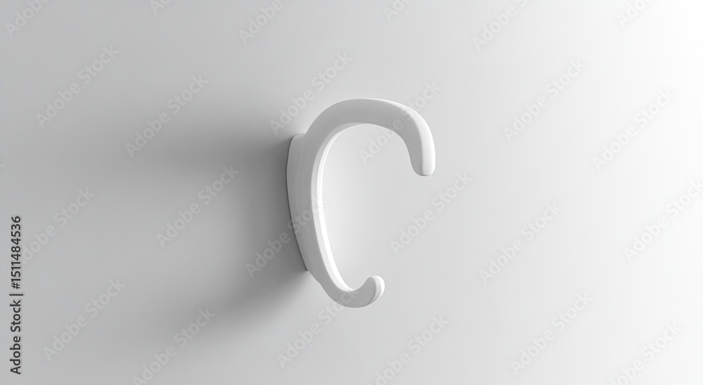 Naklejka premium White curved hook on a plain white wall