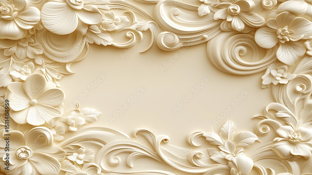 custom made wallpaper toronto digitalOrnate floral frame, light beige