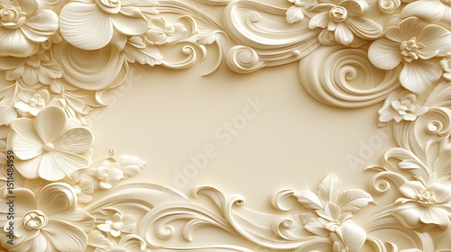 Wallpaper Mural Ornate floral frame, light beige Torontodigital.ca
