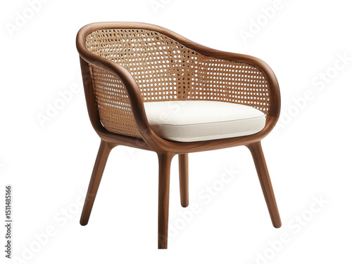 A wooden chair with a white cushion