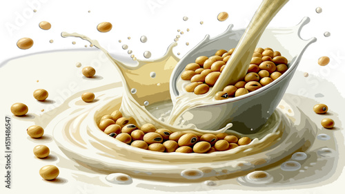 soybeans splash with soy milk Illustration.SVG