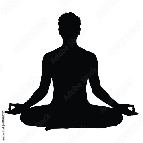 Black silhouette vector of a peaceful person sitting cross-legged in a meditative pose