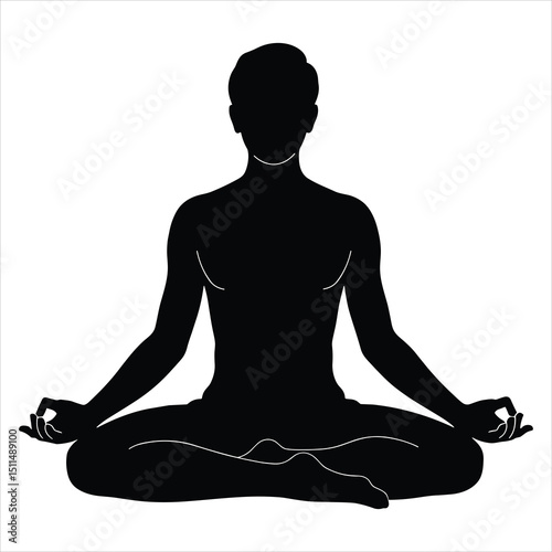 Black silhouette vector of a peaceful person sitting cross-legged in a meditative pose
