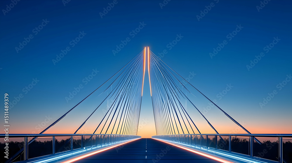Fototapeta premium Illuminated Modern Bridge at Sunset