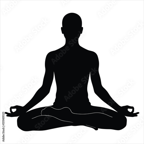 Black silhouette vector of a peaceful person sitting cross-legged in a meditative pose