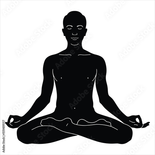 Black silhouette vector of a peaceful person sitting cross-legged in a meditative pose