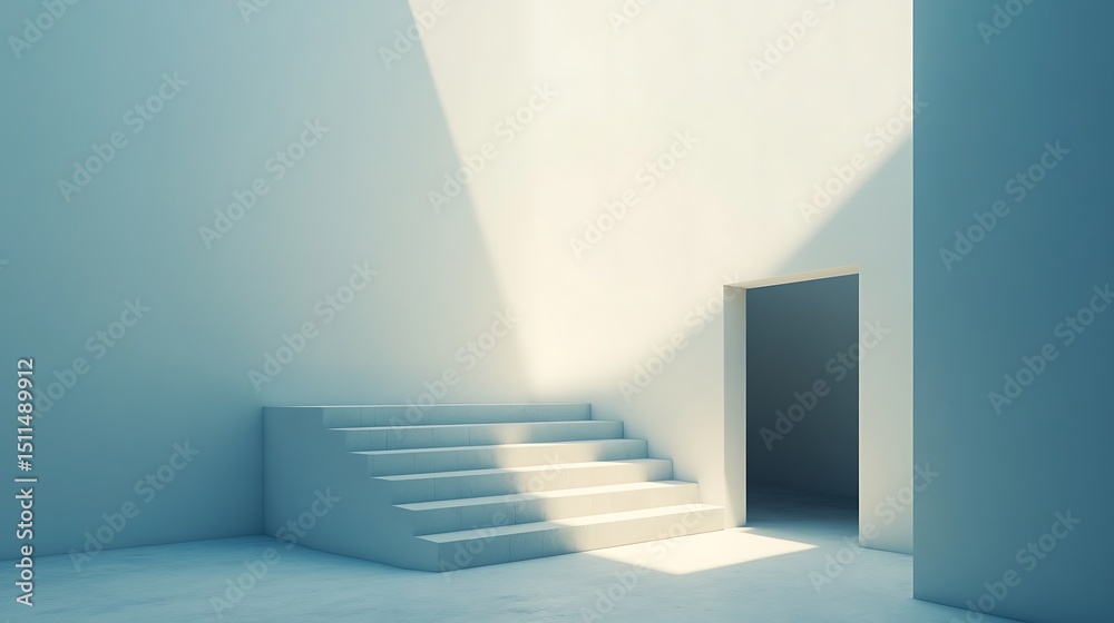 Fototapeta premium Minimalist interior, stairs, light