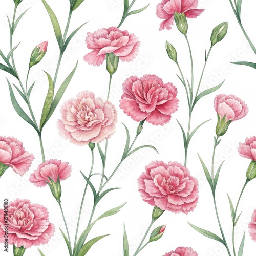 Wallpaper Mural Floral pattern design featuring pink carnations botanical art digital illustration nature aesthetic appeal Torontodigital.ca