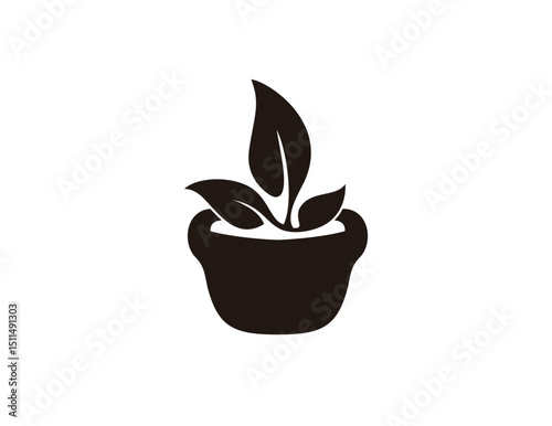 Flower plant pot silhouette doodle illustration, indoor houseplant in black and white color, house plants silhouette clip art
