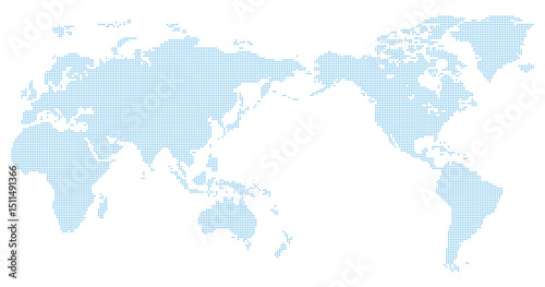 ドットで描かれた世界地図（青・白背景）