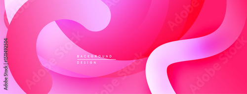 Abstract pink background. Smooth curves create dynamic, flowing shapes. Gradient colors offer modern visual appeal. Minimalist design.
