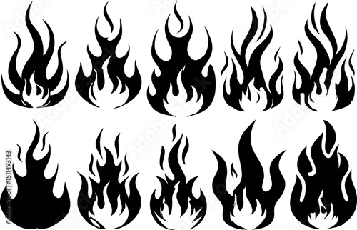 
Set of red and Black fire flame Fire Icons 
