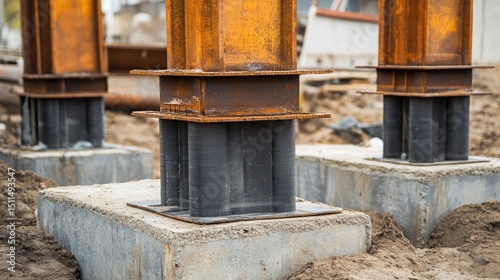 Wallpaper Mural Structural steel columns set in concrete footings at a home extension site Torontodigital.ca