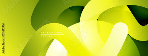 Abstract yellow, green layers create modern background. Smooth shapes overlap, forming dynamic visual effect. Minimalist design.