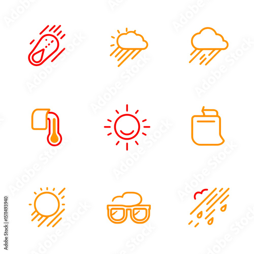   Lineal Color vector icons of heatwave alert, sun and sweat icon 