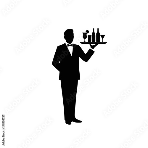 Waiter Carrying Drinks Tray Silhouette: Graceful Service