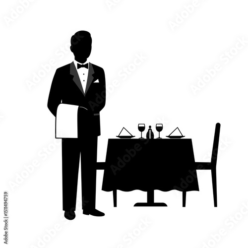 Attentive Waiter Silhouette: Hands Behind Back, Fine Dining