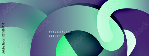 Abstract fluid shapes overlap, creating vibrant gradients. Modern design utilizes cool tones, purple, teal, green. Minimalist aesthetic.
