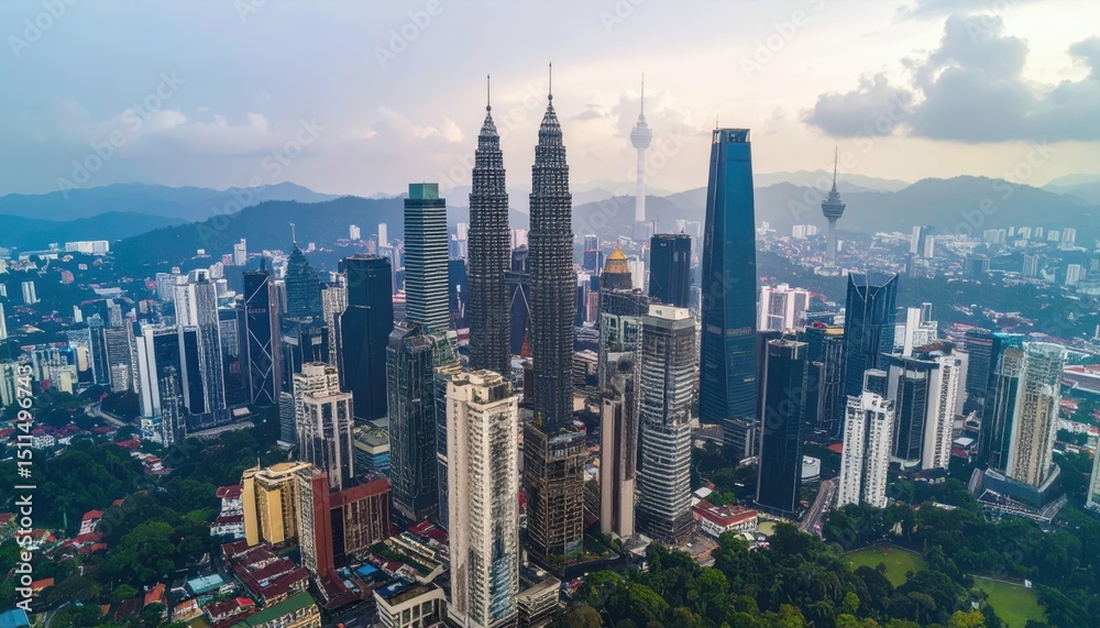 Obraz premium Modern Kuala Lumpur Skyline Under Cloudy Evening Sky