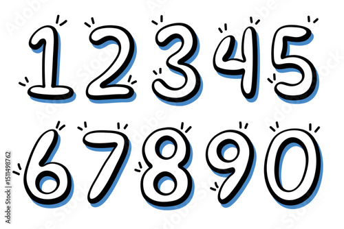 Numbers 0 to 9 fun cute vector illustration set